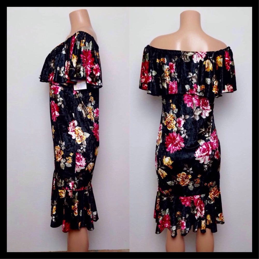 LuLaRoe Cici Mermaid Dress Medium Black Floral - Picture 3 of 6